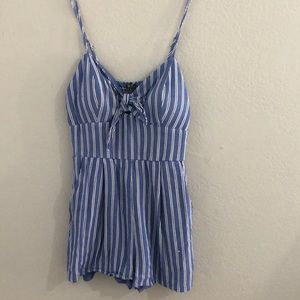 Blue and White Striped ROMWE Romper